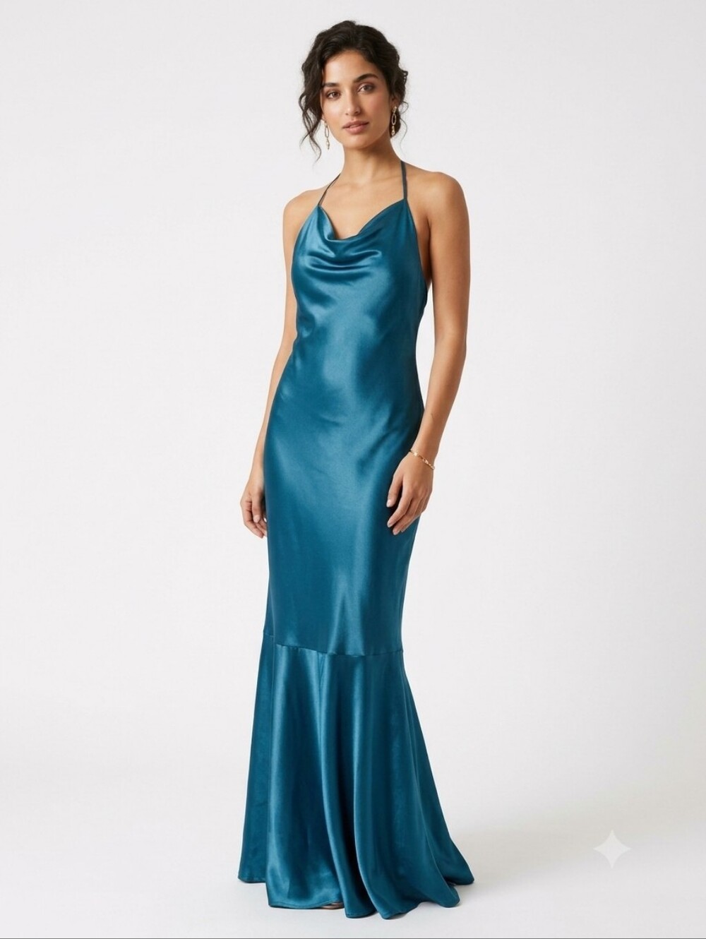 La Vie En Rose Satin Teal Blue Cowl Neck Maxi Camisole Dress Large Feminine